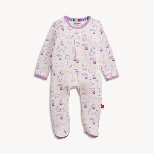 Adorable footie featuring milk, butter and eggs to make a cake 