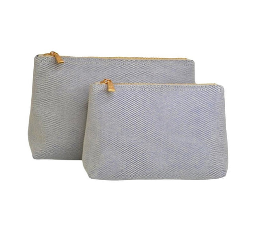 TRVL Admiral Blue Linen Cosmetic Bag Duo Set