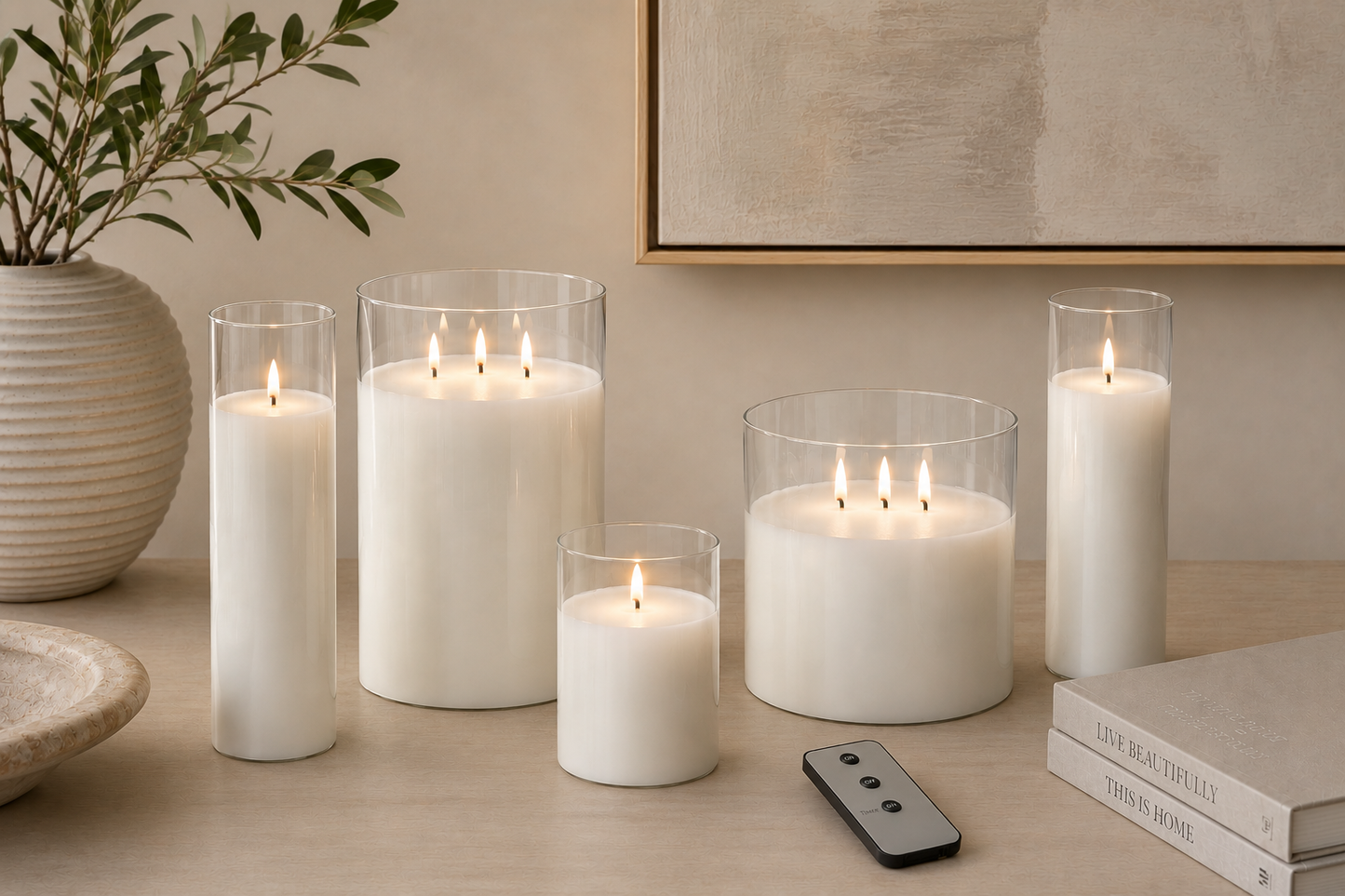 LED Candle in Glass Votives w/Remote