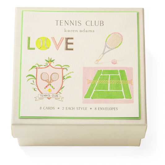 Karen Adams Designs, Tennis, Gift Enclosure, Tennis Club, racquet, envelope, gift tag, court, crest, Love, tennis ball