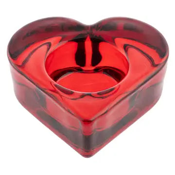 Heart-shaped glass tealight holder in red by Karma