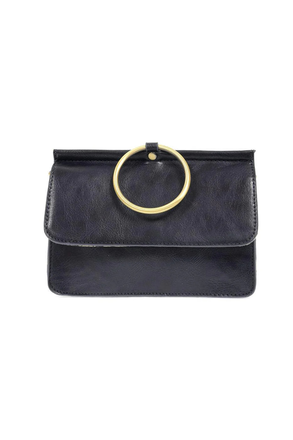 joy susan  navy aria handbag with a gold ring handle 