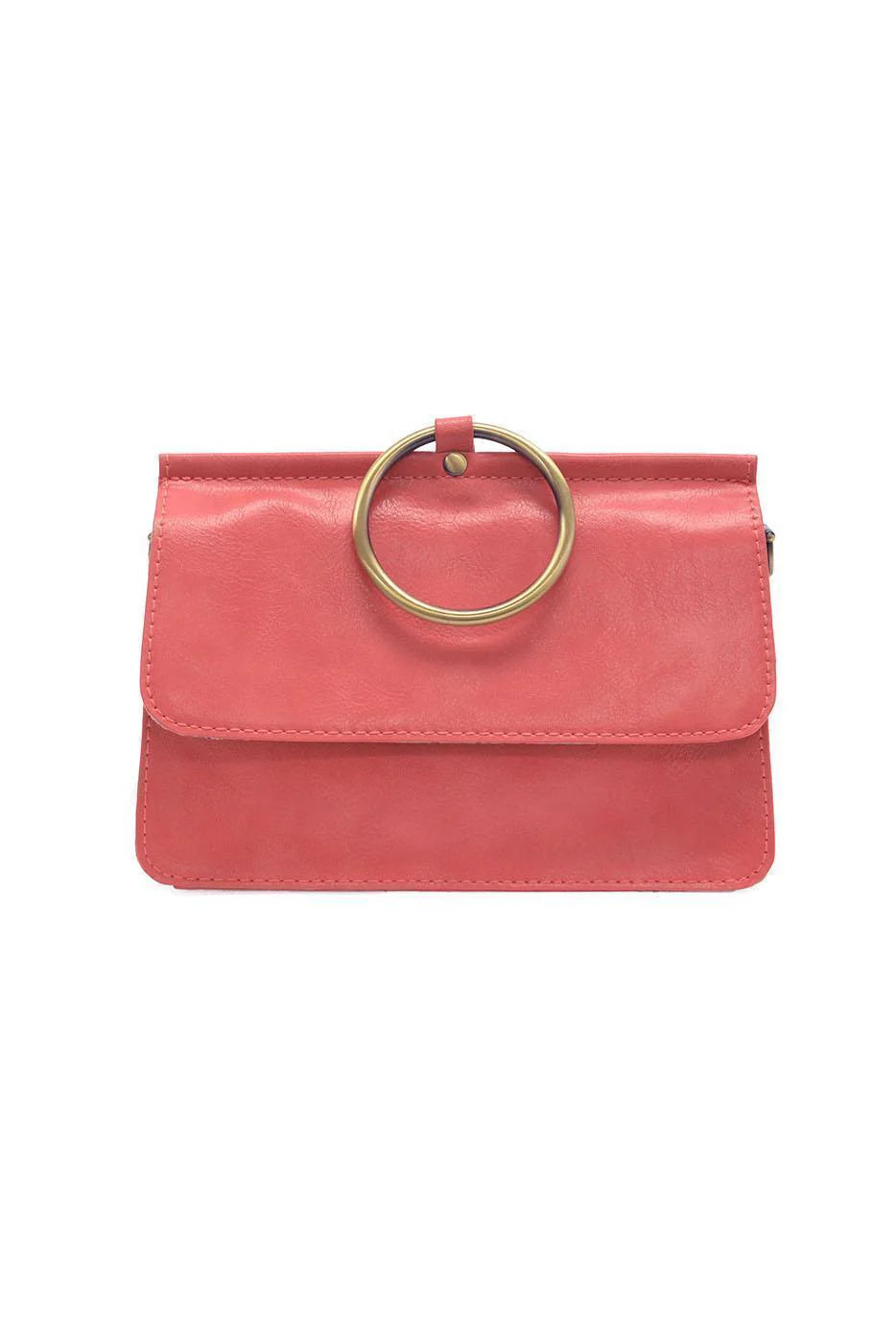 joy susan  coral aria handbag with a gold ring handle 