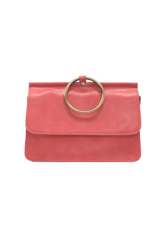 joy susan  coral aria handbag with a gold ring handle 