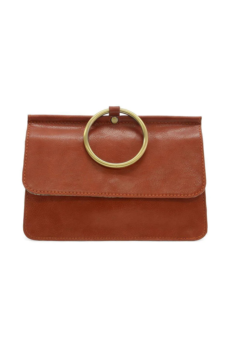 joy susan  terra cotta aria handbag with a gold ring handle 