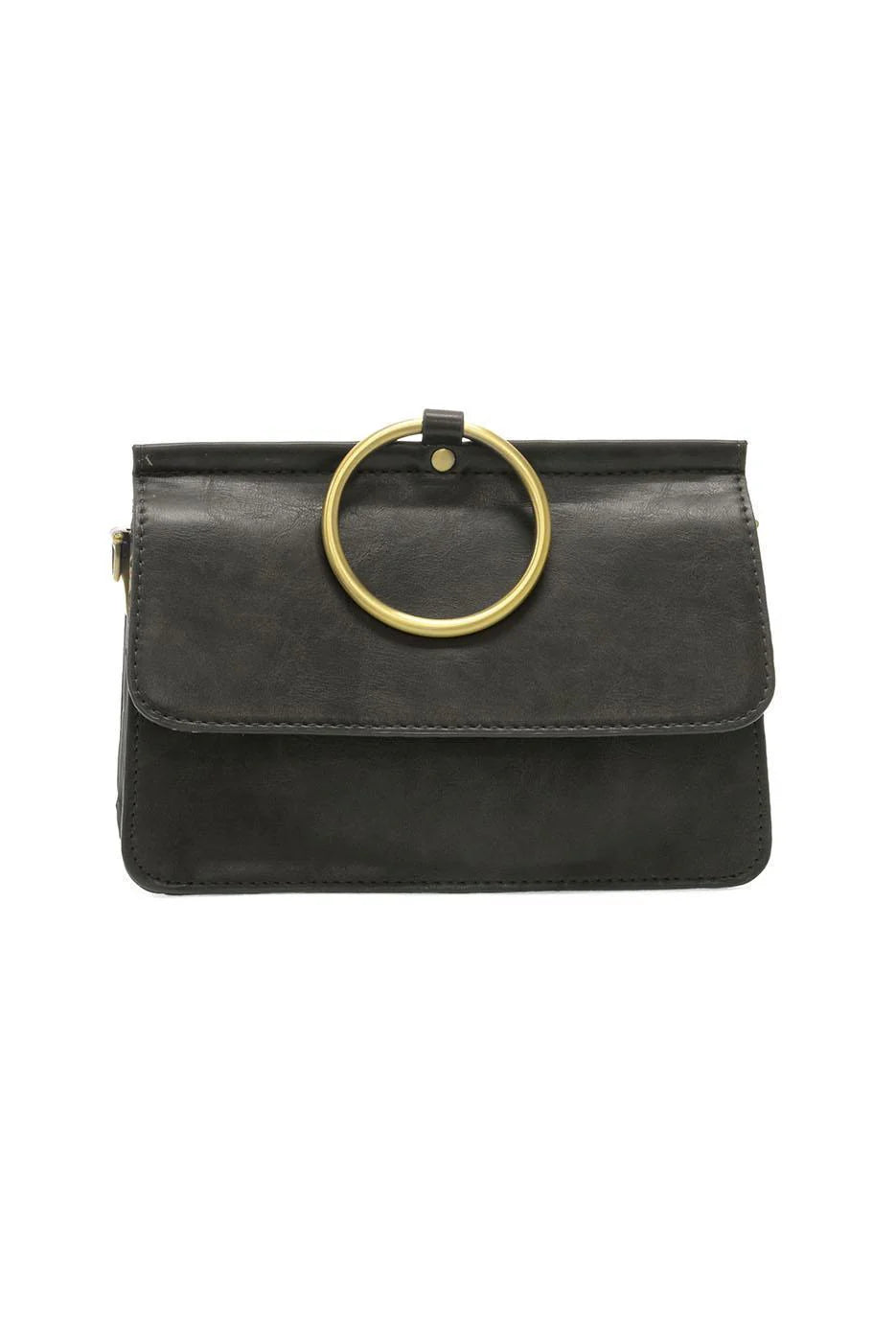 joy susan  forest green aria handbag with a gold ring handle 