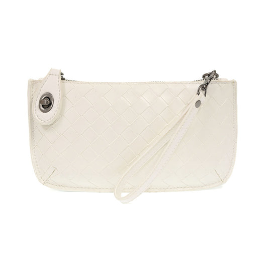 Joy Susan Faux Wide Woven Mini Crossbody Wristlet Clutch White
