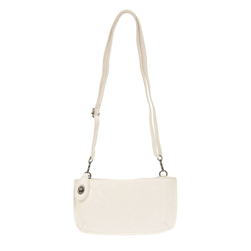 Joy Susan Faux Wide Woven Mini Crossbody Wristlet Clutch White