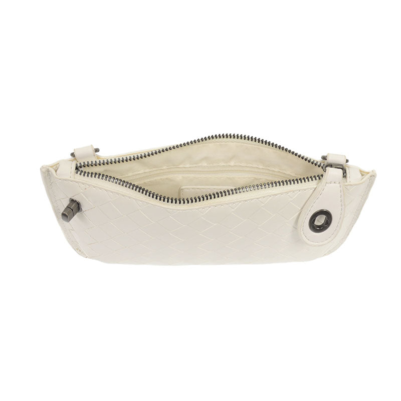 Joy Susan Faux Wide Woven Mini Crossbody Wristlet Clutch White