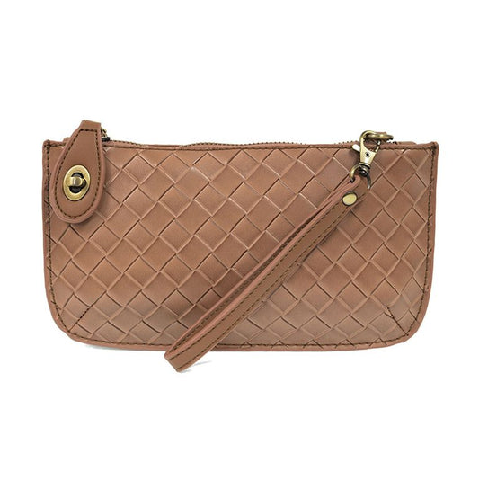 Joy Susan Faux Wide Woven Mini Crossbody Wristlet Clutch Chestnut