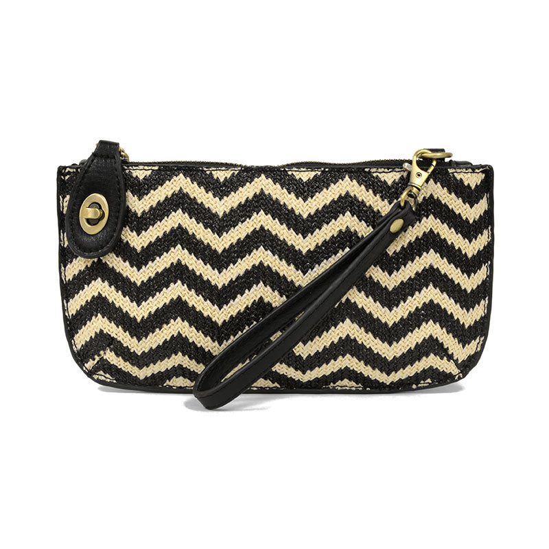 Joy Susan Straw Mini Crossbody Wristlet Clutch Black & Cream