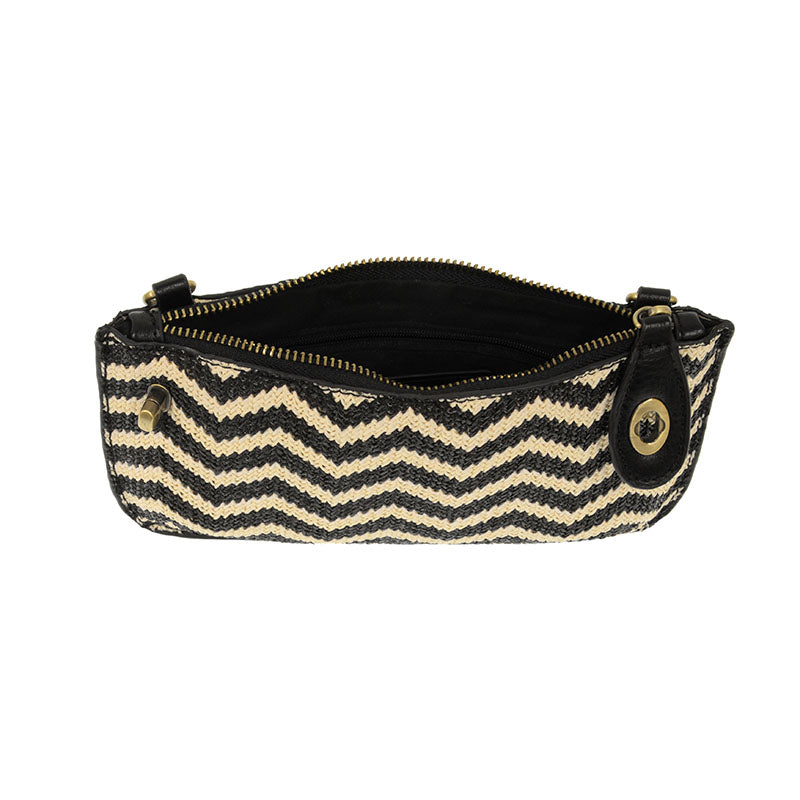 Joy Susan Straw Mini Crossbody Wristlet Clutch Black & Cream