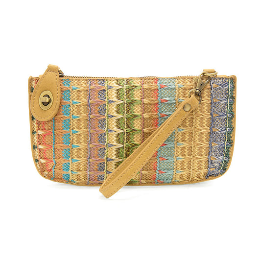 Joy Susan Woven Stripe Straw Mini Wristlet Clutch Neutral Multi