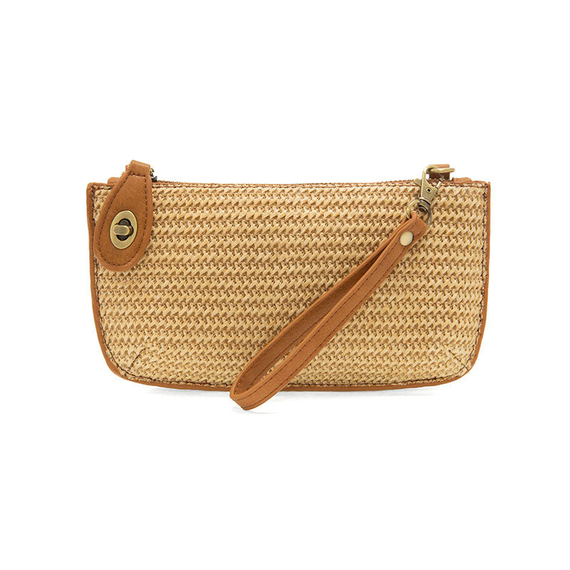Joy Susan Straw Mini Wristlet Crossbody Tan