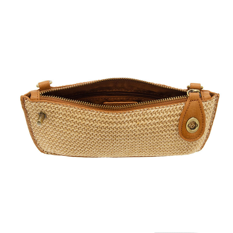 Joy Susan Straw Mini Wristlet Crossbody Tan