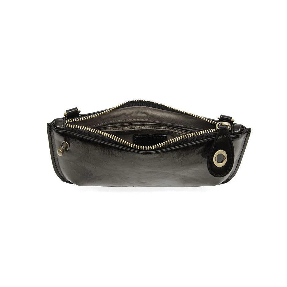 the interior view of a black liquid metal crossbody bag