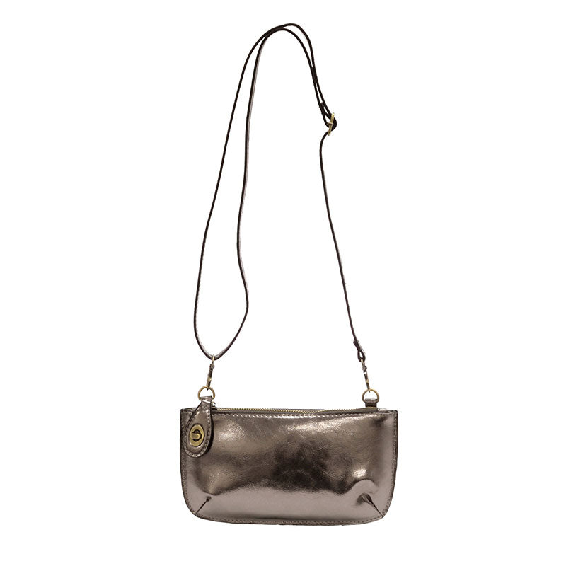 Joy Susan Liquid Metal Mini Crossbody Wristlet Clutch Chrome