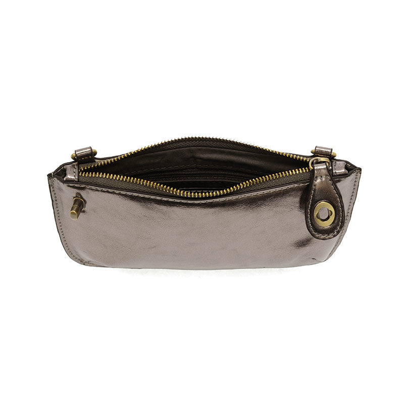 Joy Susan Liquid Metal Mini Crossbody Wristlet Clutch Chrome