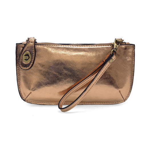 Joy Susan Liquid Metal Mini Crossbody Wristlet Clutch Rose Gold