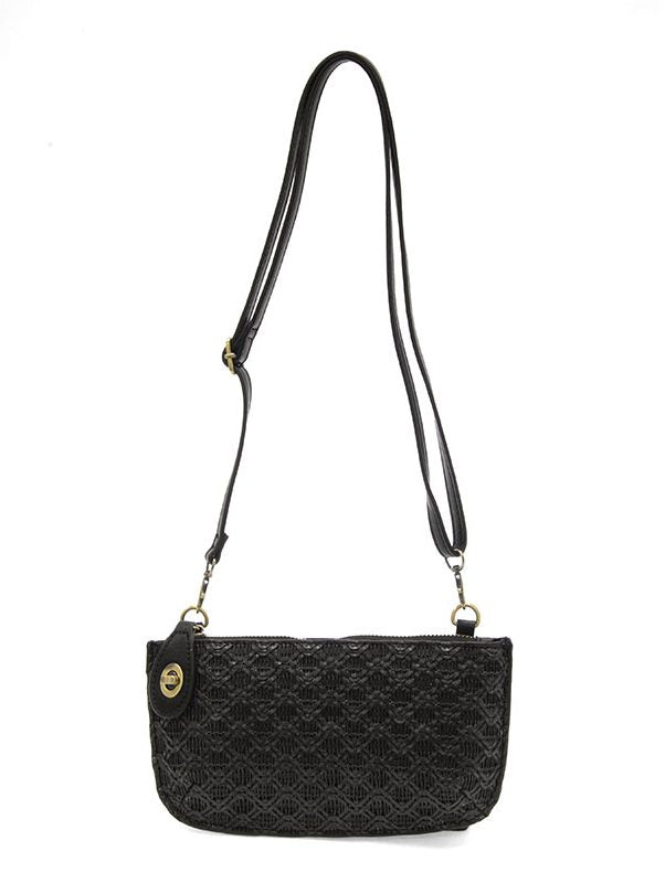 Joy Susan Lattice Woven Mini Crossbody Wristlet Clutch Black