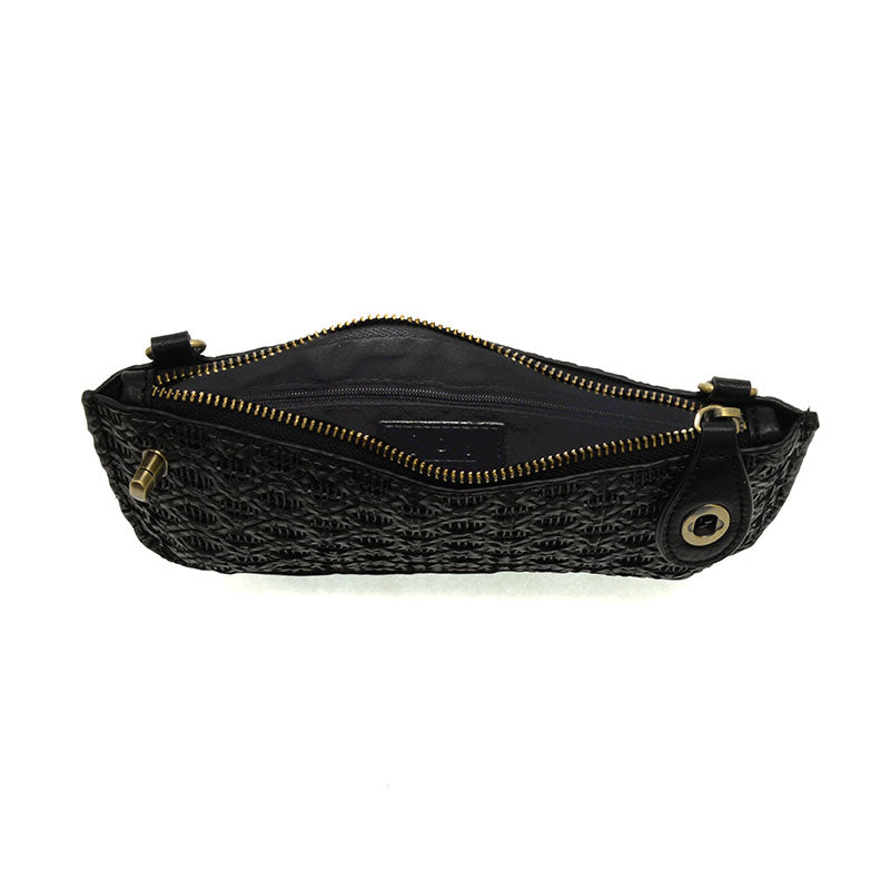 Joy Susan Lattice Woven Mini Crossbody Wristlet Clutch Black