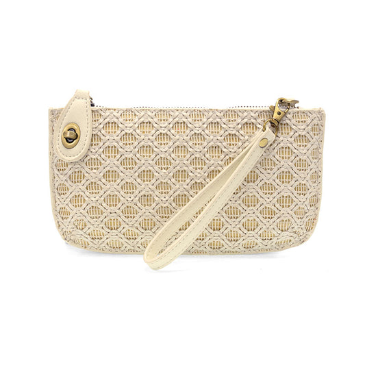 Joy Susan Lattice Woven Mini Crossbody Wristlet Clutch Cream