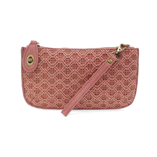 Joy Susan Lattice Woven Mini Crossbody Wristlet Clutch Pink