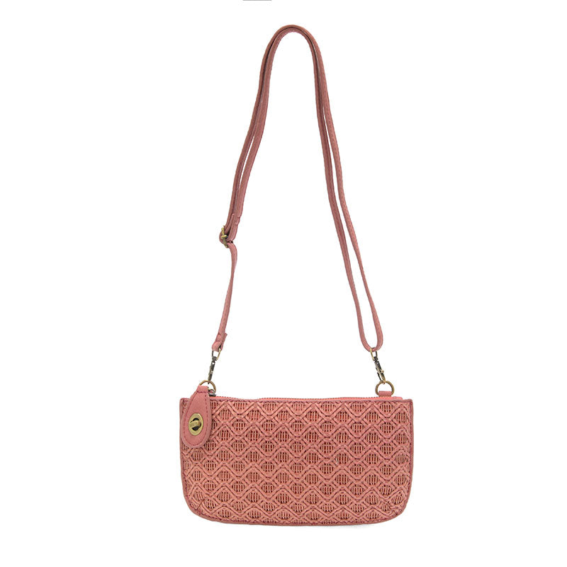 Joy Susan Lattice Woven Mini Crossbody Wristlet Clutch Pink