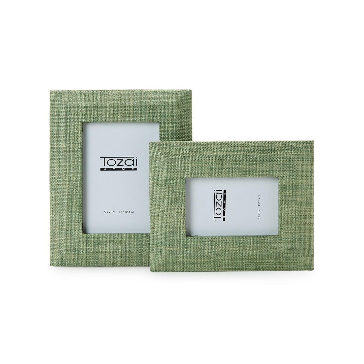 Two green fabric picture frames with 'Tozai' branding on a white background