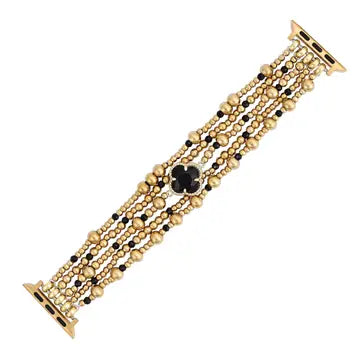 Majestic midnight stretch apple watch strap with Gold and black beads by cape diablo on a white background