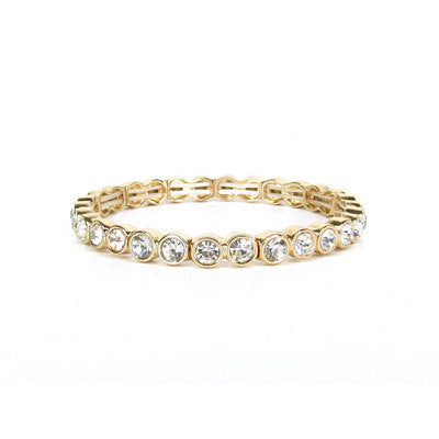 Meghan Browne MORG-CL Gold stretch bracelet with clear crystal stones from the Morgan series