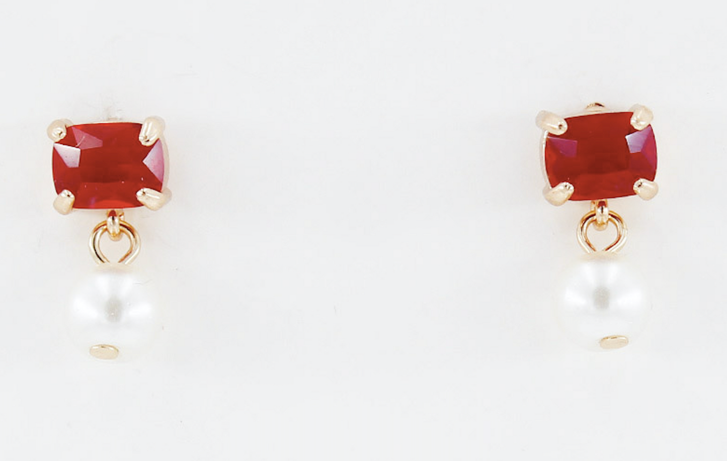 Meghan Browne ODIE-RU dangle earrings with ruby red stone with a drop dangle pearl