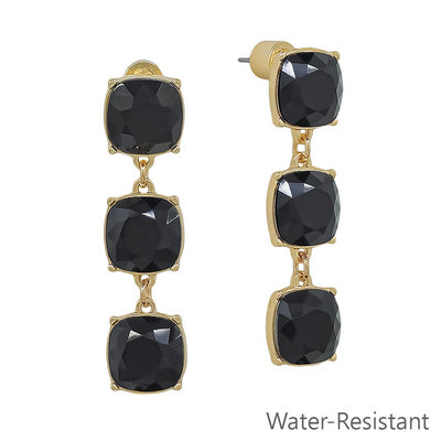 Meghan Browne PRYN-BD Triple black diamond like stones on gold dangle earrings