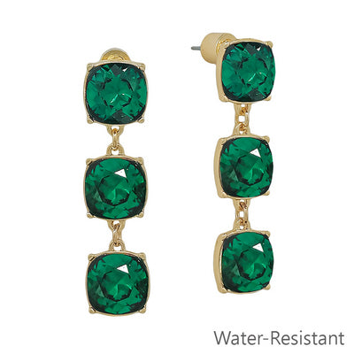 Meghan Browne PRYN-EM emerald triple stone gold dangle earrings