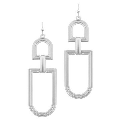 Meghan Browne RITZ-SV earrings with silver dangle geometric shapes with a ridged silver design
