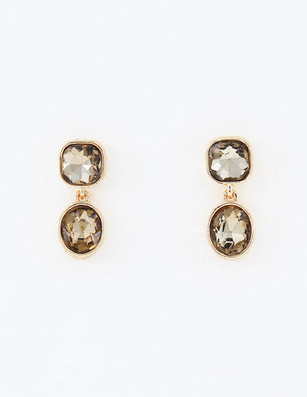 Meghan Browne ROSS-TP dangle earrings with a Topaz colored stone stud earring and a second dangle topaz stone