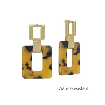 Meghan Browne VAL-TOR 2in SQUARE GOLD POST BACK EARRING WITH SQUARE TORTOISE Drop EARRINGS