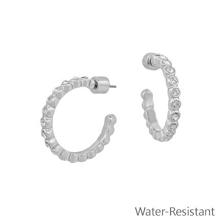Meghan Brown VIE-SC hoop silver earrings with clear stones on a 1 1/4 hoop earring
