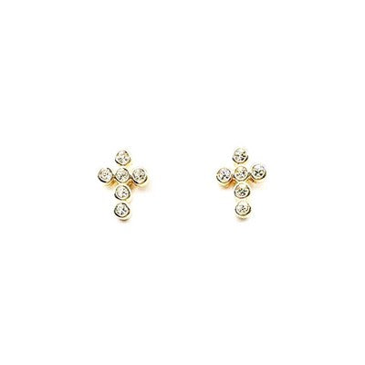 Meghan Browne Vince Gold VIN-GD stud earrings with Gold covered clear gemstones form a cross