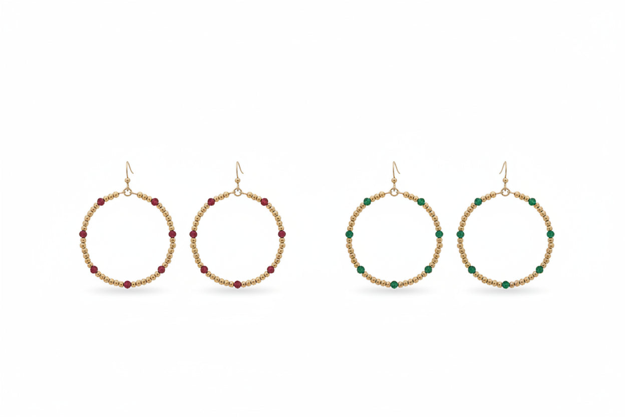 Meghan Browne ZEV-RU Gold and ruby alternating stones hoop earrings