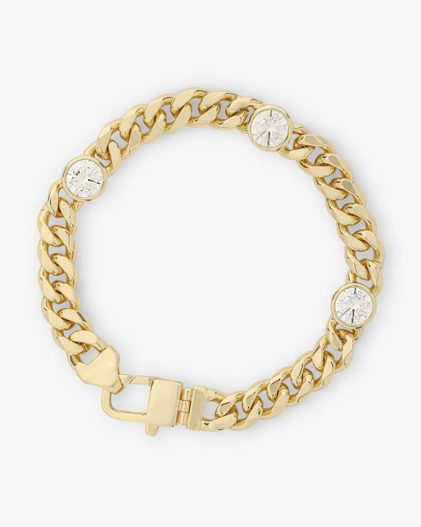 Melinda Maria Julian Triple Diamond Cuban Gold Bracelet on a white background