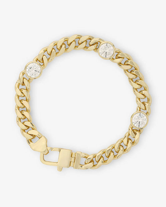 Melinda Maria Julian Triple Diamond Cuban Gold Bracelet on a white background