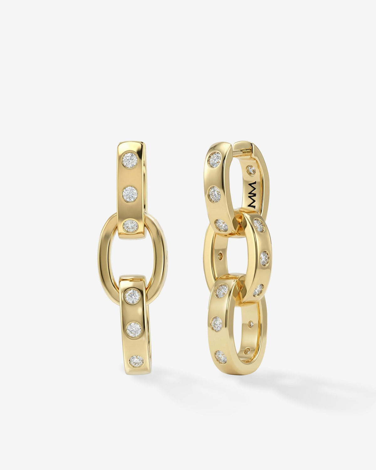 Melinda Maria Gold hoop Ashley earrings with embedded diamonds on a light gray background