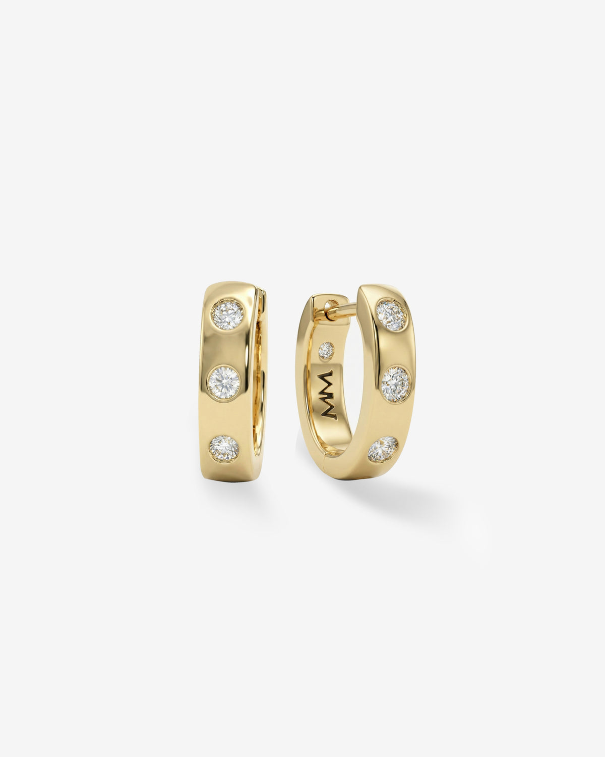Melinda Maria Gold hoop Ashley earrings with embedded diamonds on a white background