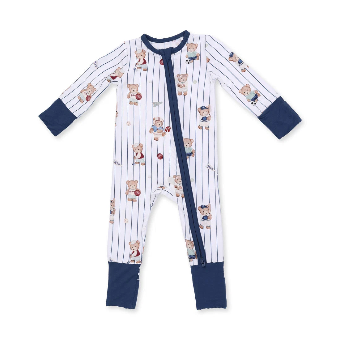 Angel dear mixed sports bear Baby onesie with teddy bear pattern on a white background