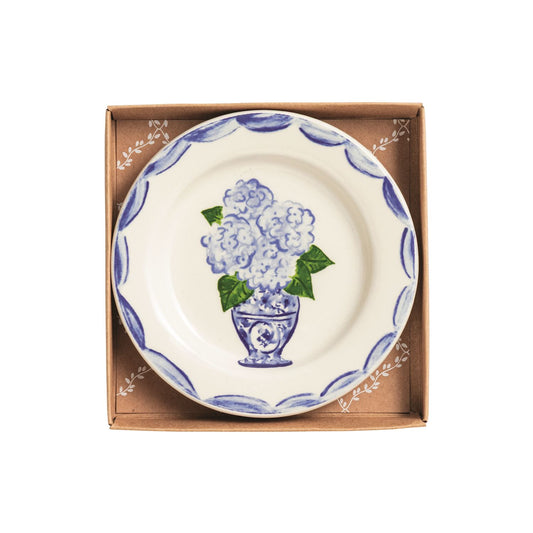41230066H, tidbit plate, mudpie, hydrangea, blue planter and boarder, ceramic