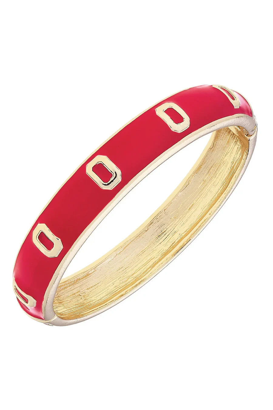 OSU ohio state university enamel hinge bangle bracelet gold with red enamel and gold trim and signature OSU O's in gold celebrating Buckeyes