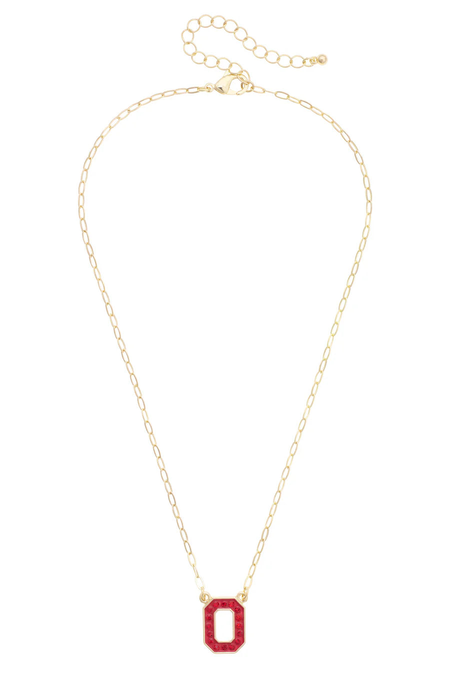 Ohio State University gold chain link necklace with OSU signature O pendant with red pave crystals