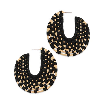 Pierce and HIde black and gold raffia wrapped hoop earrings