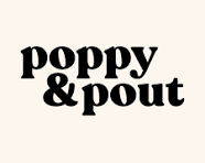 Black text 'poppy & pout' logo on a white background avalable at The Little Exchange